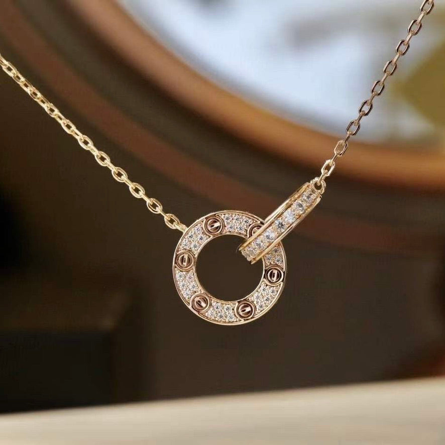 [Echo Fine ]LOVE 7.6MM NECKLACE ROSE GOLD AND SILVER  FULL DIAMOND