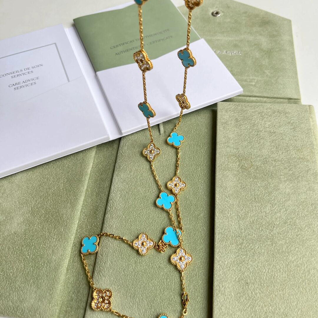 [Echo Fine ]CLOVER 20 MOTIFS TURQUOISE DIAMOND NECKLACE
