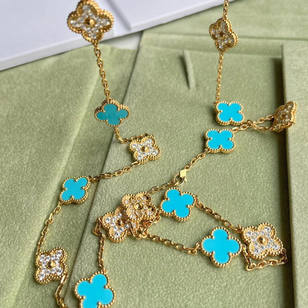[Echo Fine ]CLOVER 20 MOTIFS TURQUOISE DIAMOND NECKLACE