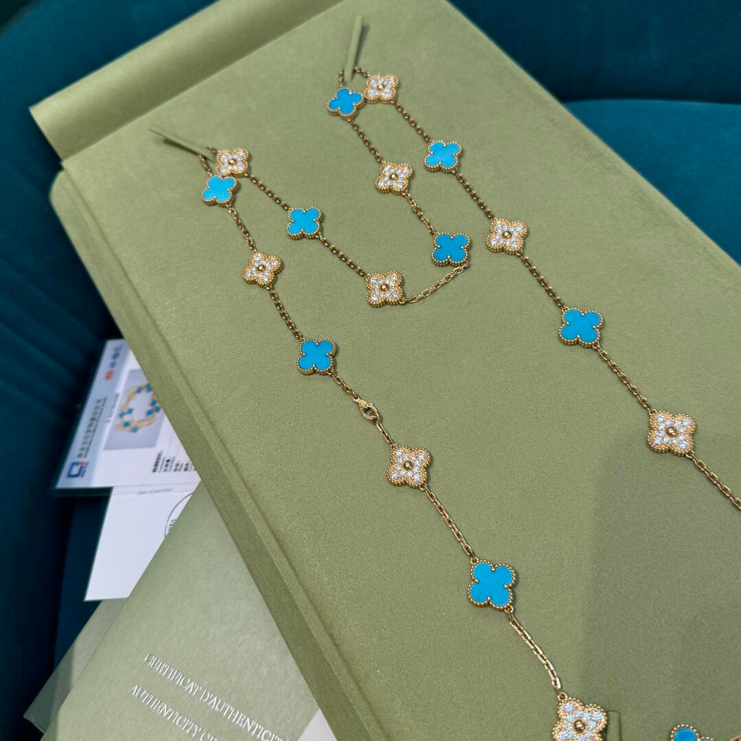 [Echo Fine ]CLOVER 20 MOTIFS TURQUOISE DIAMOND NECKLACE