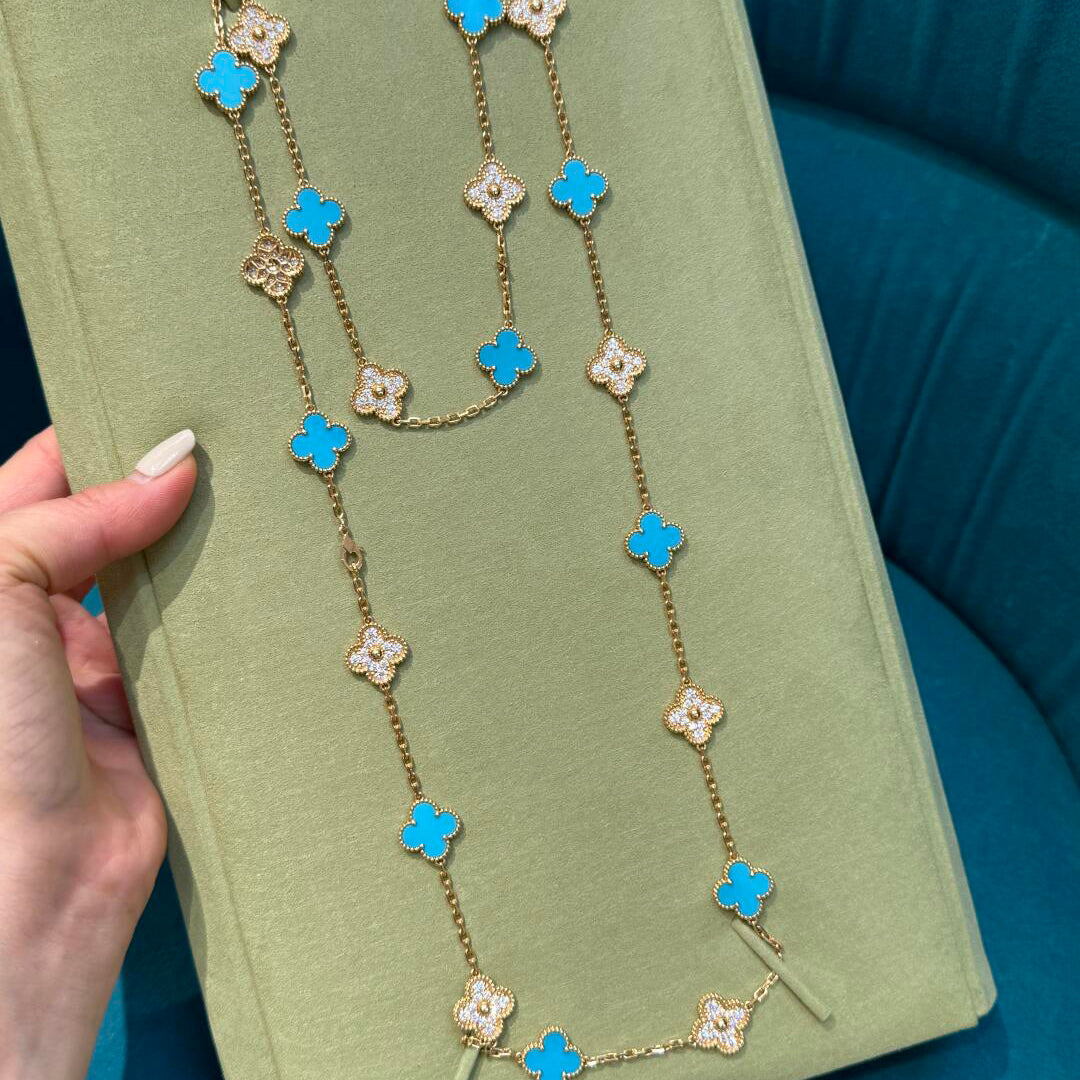 [Echo Fine ]CLOVER 20 MOTIFS TURQUOISE DIAMOND NECKLACE