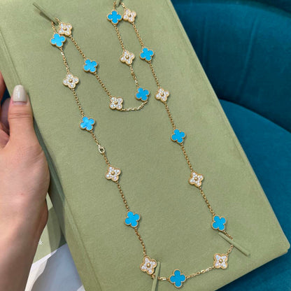 [Echo Fine ]CLOVER 20 MOTIFS TURQUOISE DIAMOND NECKLACE