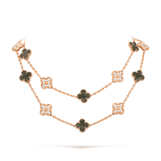 [Echo Fine ]CLOVER 20 MOTIFS DARK MOP DIAMOND  NECKLACE