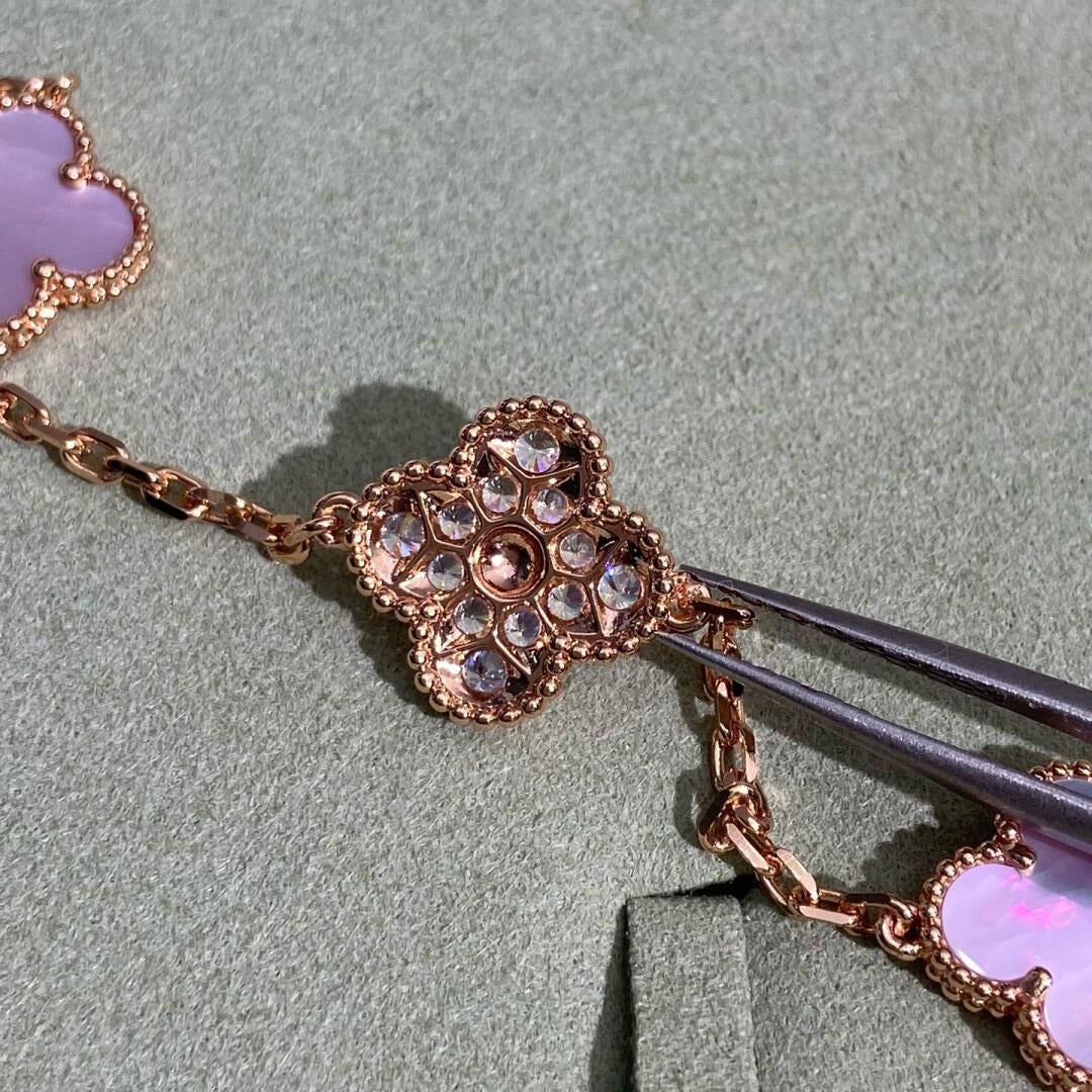 [Echo Fine ]CLOVER 10 MOTIFS DIAMOND PINK MOP NECKLACE