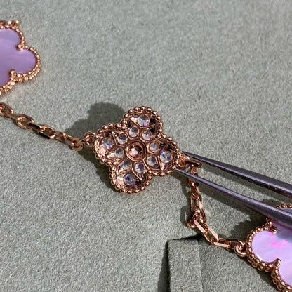 [Echo Fine ]CLOVER 10 MOTIFS DIAMOND PINK MOP NECKLACE