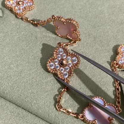 [Echo Fine ]CLOVER 10 MOTIFS DIAMOND PINK MOP NECKLACE