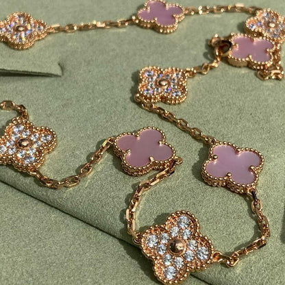 [Echo Fine ]CLOVER 10 MOTIFS DIAMOND PINK MOP NECKLACE