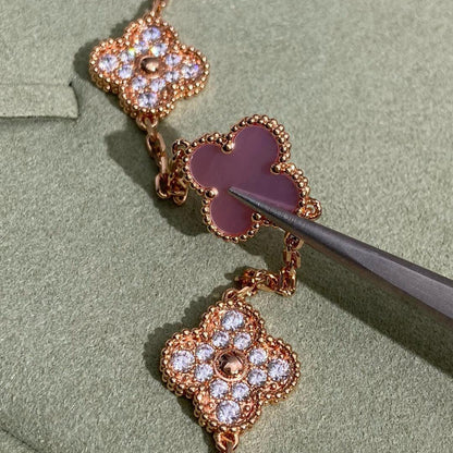 [Echo Fine ]CLOVER 10 MOTIFS DIAMOND PINK MOP NECKLACE