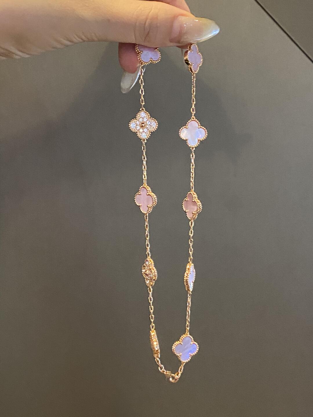 [Echo Fine ]CLOVER 10 MOTIFS DIAMOND PINK MOP NECKLACE