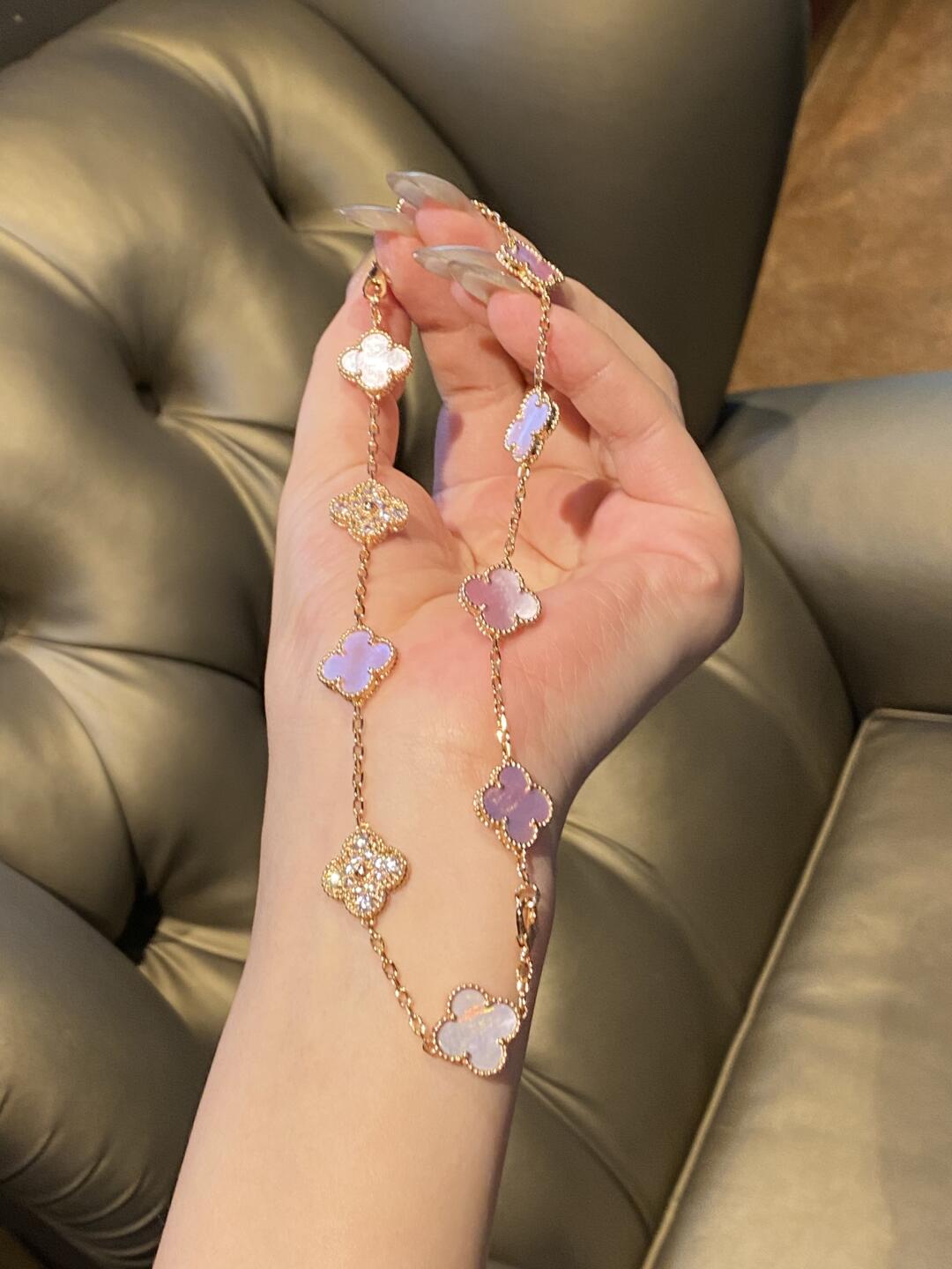 [Echo Fine ]CLOVER 10 MOTIFS DIAMOND PINK MOP NECKLACE