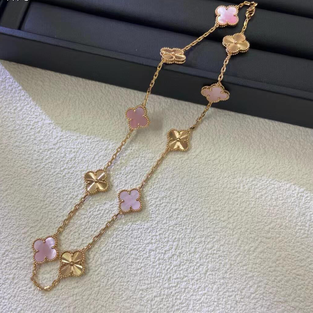 [Echo Fine ]CLOVER 10 MOTIFS  LASER PINK MOP NECKLACE