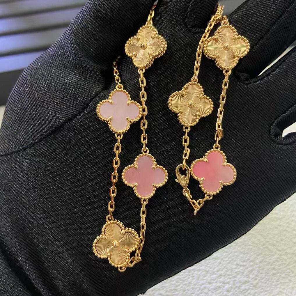 [Echo Fine ]CLOVER 10 MOTIFS  LASER PINK MOP NECKLACE