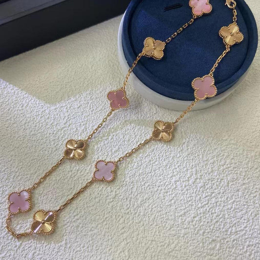 [Echo Fine ]CLOVER 10 MOTIFS  LASER PINK MOP NECKLACE
