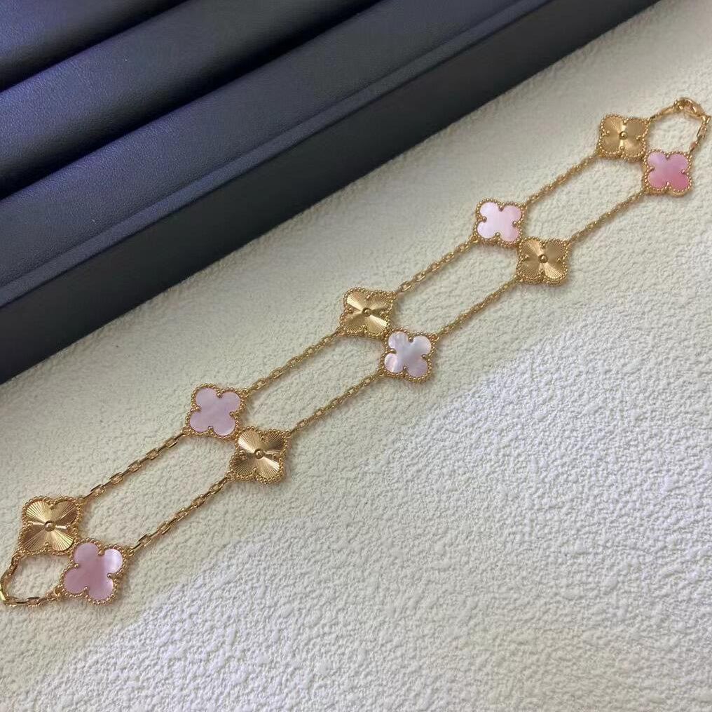 [Echo Fine ]CLOVER 10 MOTIFS  LASER PINK MOP NECKLACE