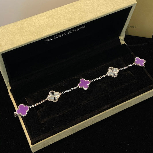 [Echo Fine ]CLOVER  5 MOTIFS  PURPLE VIOLET BRACELET SILVER