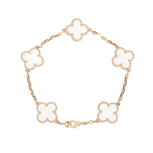 [Echo Fine ]CLOVER 5 MOTIF ROCK CRYSTAL PINK GOLD BRACELET