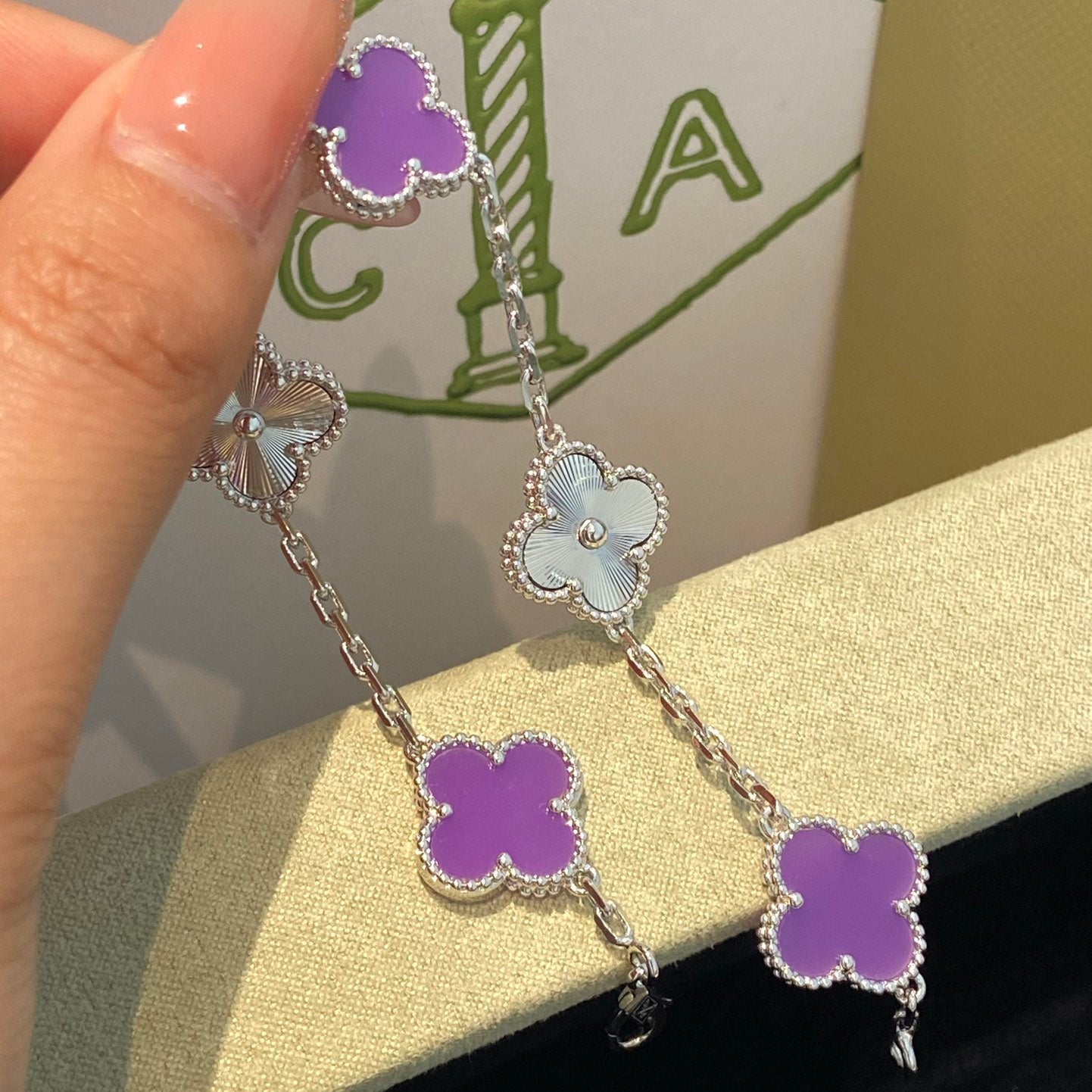 [Echo Fine ]CLOVER  5 MOTIFS  PURPLE VIOLET BRACELET SILVER