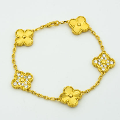 [Echo Fine ]CLOVER BRACELET 5 MOTIFS GOLD DIAMOND