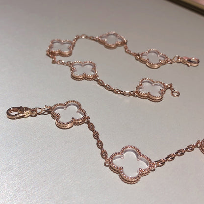 [Echo Fine ]CLOVER 5 MOTIF ROCK CRYSTAL PINK GOLD BRACELET