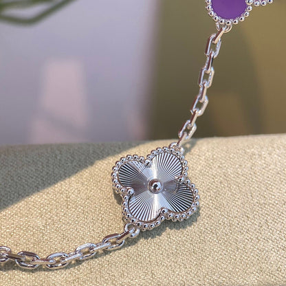 [Echo Fine ]CLOVER  5 MOTIFS  PURPLE VIOLET BRACELET SILVER