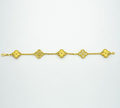 [Echo Fine ]CLOVER BRACELET 5 MOTIFS GOLD DIAMOND