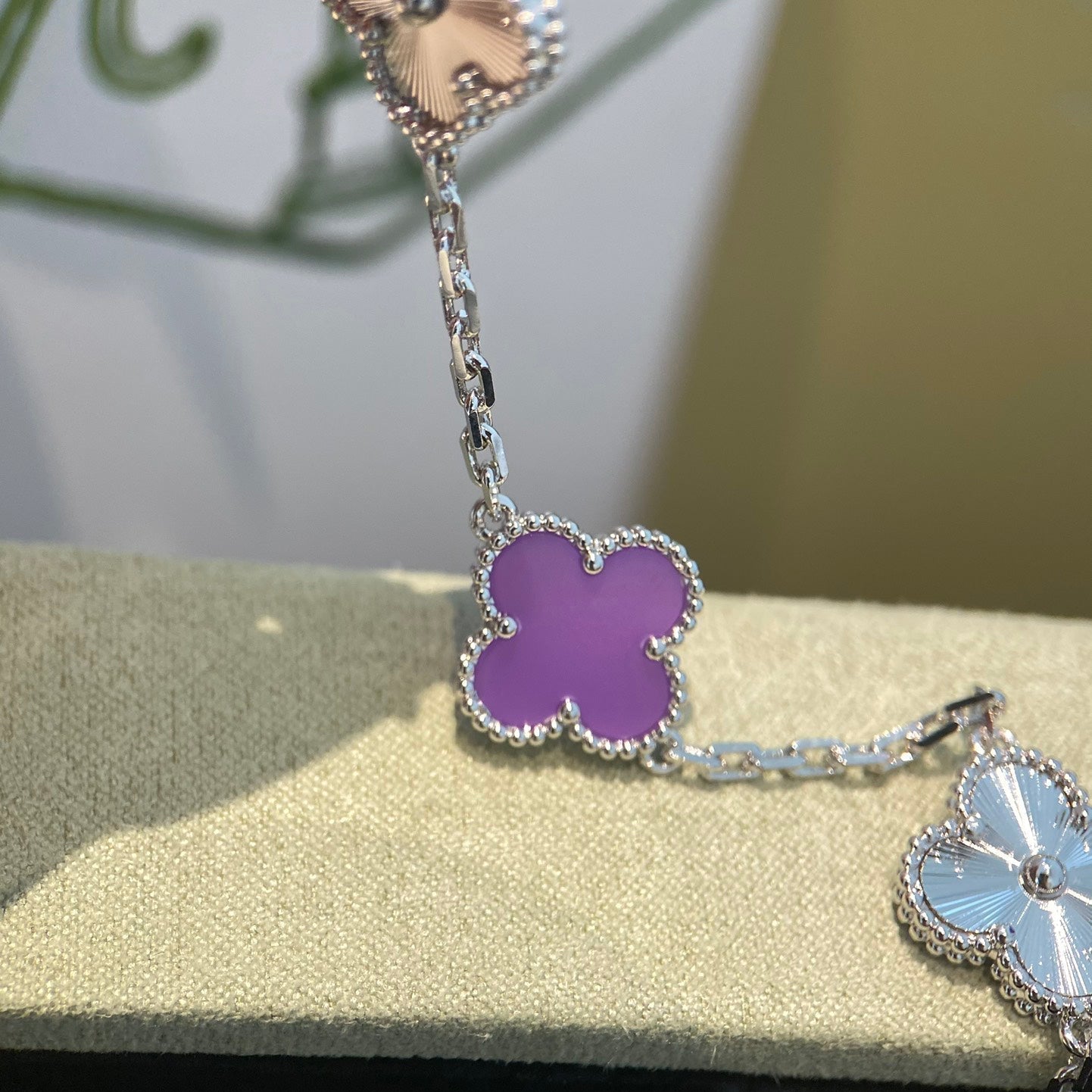 [Echo Fine ]CLOVER  5 MOTIFS  PURPLE VIOLET BRACELET SILVER