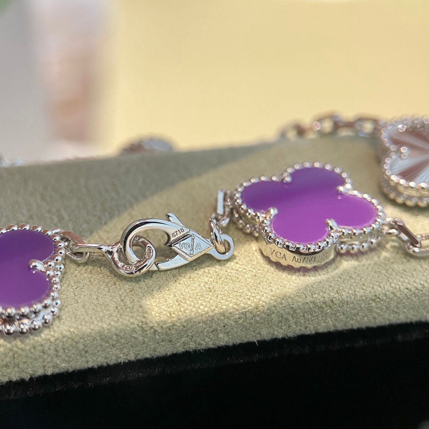 [Echo Fine ]CLOVER  5 MOTIFS  PURPLE VIOLET BRACELET SILVER