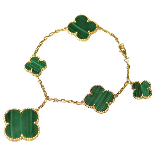 [Echo Fine ]MAGIC CLOVER MALACHITE GOLD BRACELET 5 MOTIFS