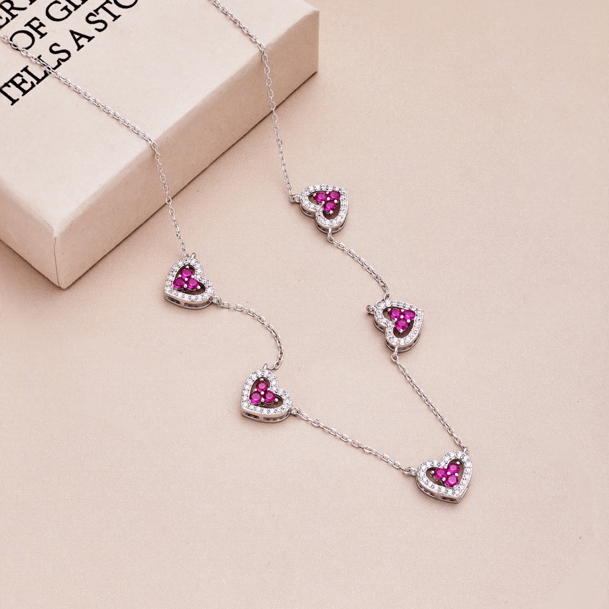 [Echo Fine ]Sparkling Five Heart Necklace