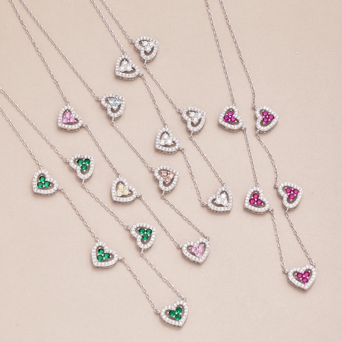 [Echo Fine ]Sparkling Five Heart Necklace