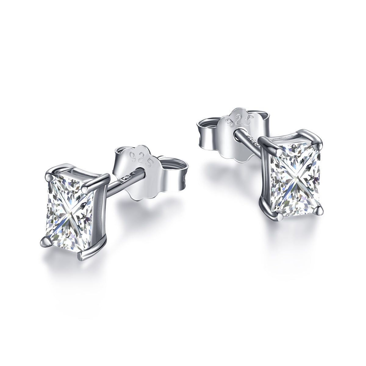 [Echo Fine ]Stylish Shiny Rectangular Center Stone Stud Earrings