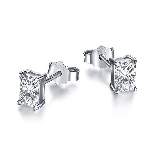 [Echo Fine ]Stylish Shiny Rectangular Center Stone Stud Earrings