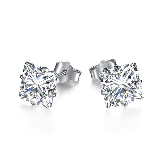 [Echo Fine ]Stylish Shiny Square Center Stone Stud Earrings