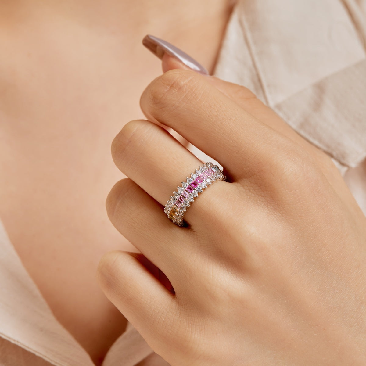 [Echo Fine ]Ornate Colorful Radiant Cut Daily Ring