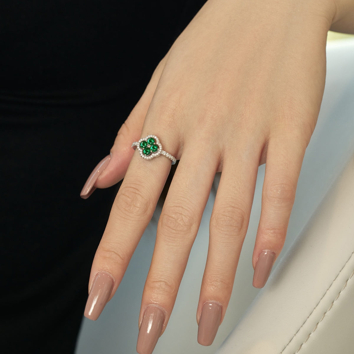 [Echo Fine ]Four Leaf Clover Flower Design Ring