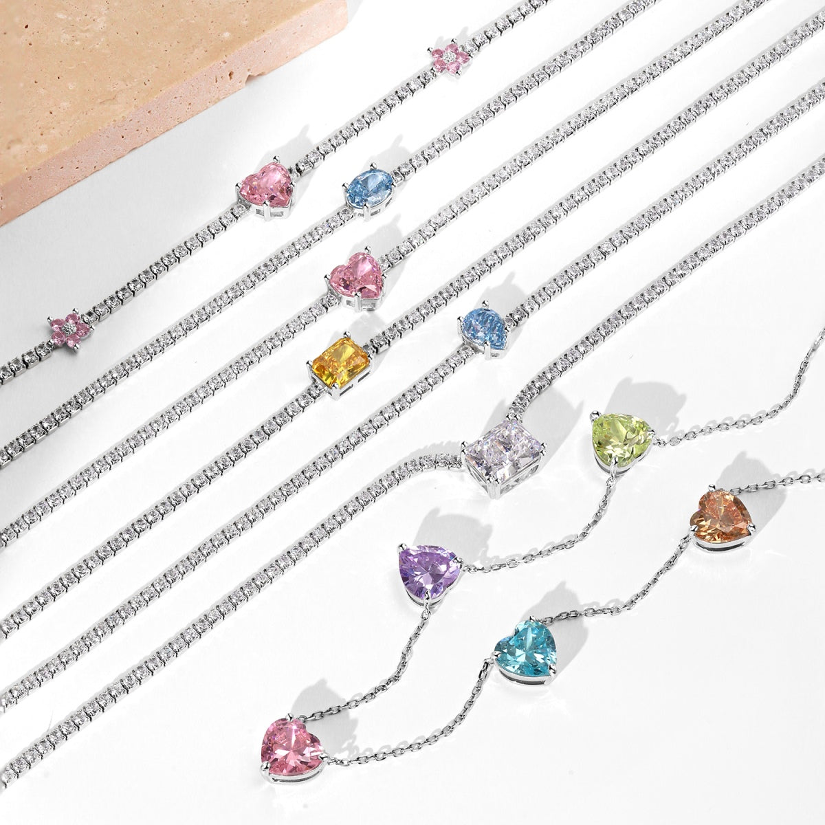 [Echo Fine ]Dazzling Pink Heart Flower Necklace