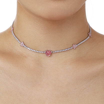 [Echo Fine ]Dazzling Pink Heart Flower Necklace