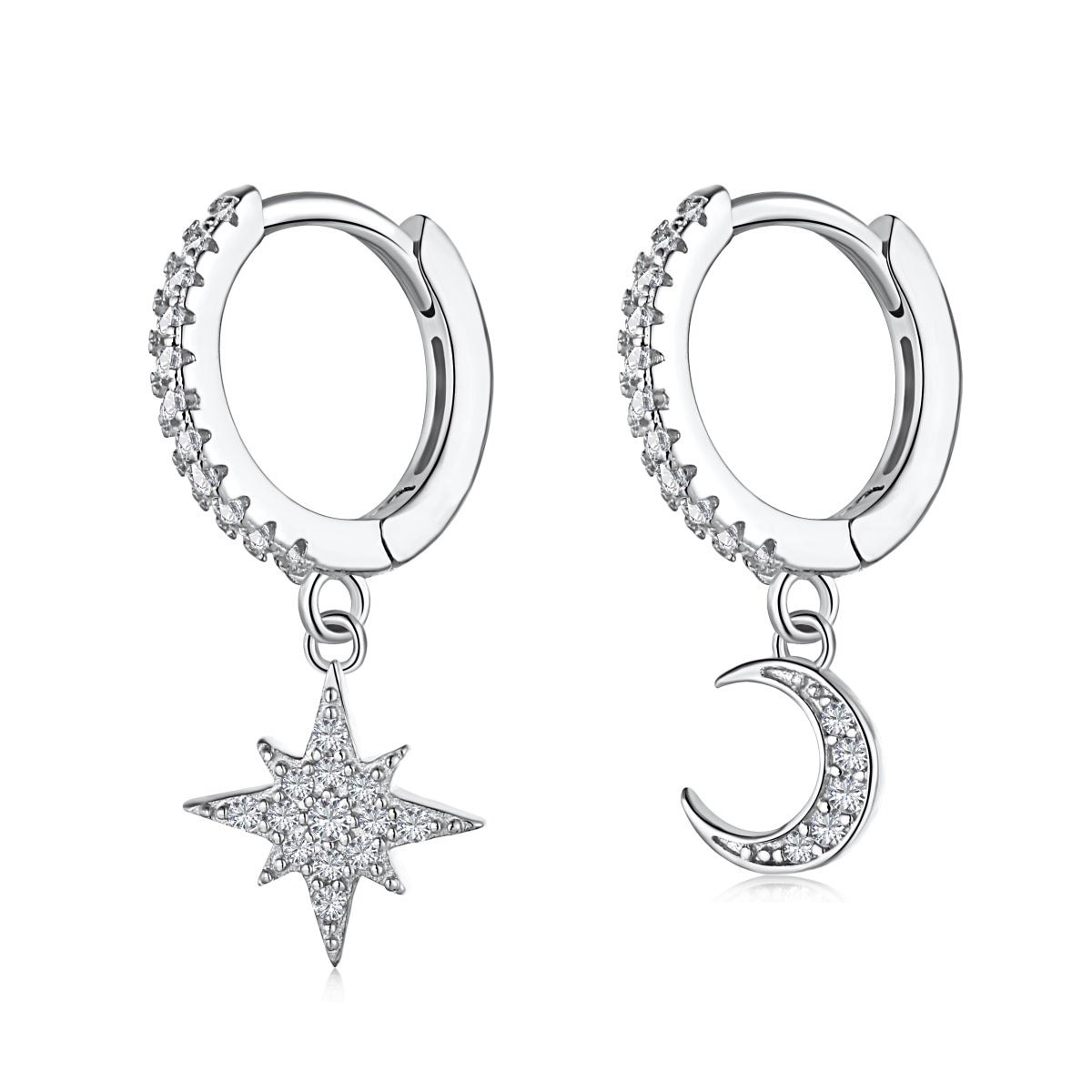 [Echo Fine ]Star and Moon Asymmetric Earrings