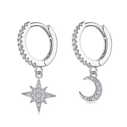 [Echo Fine ]Star and Moon Asymmetric Earrings