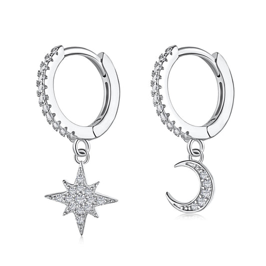[Echo Fine ]Star and Moon Asymmetric Earrings