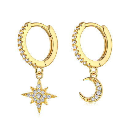 [Echo Fine ]Star and Moon Asymmetric Earrings
