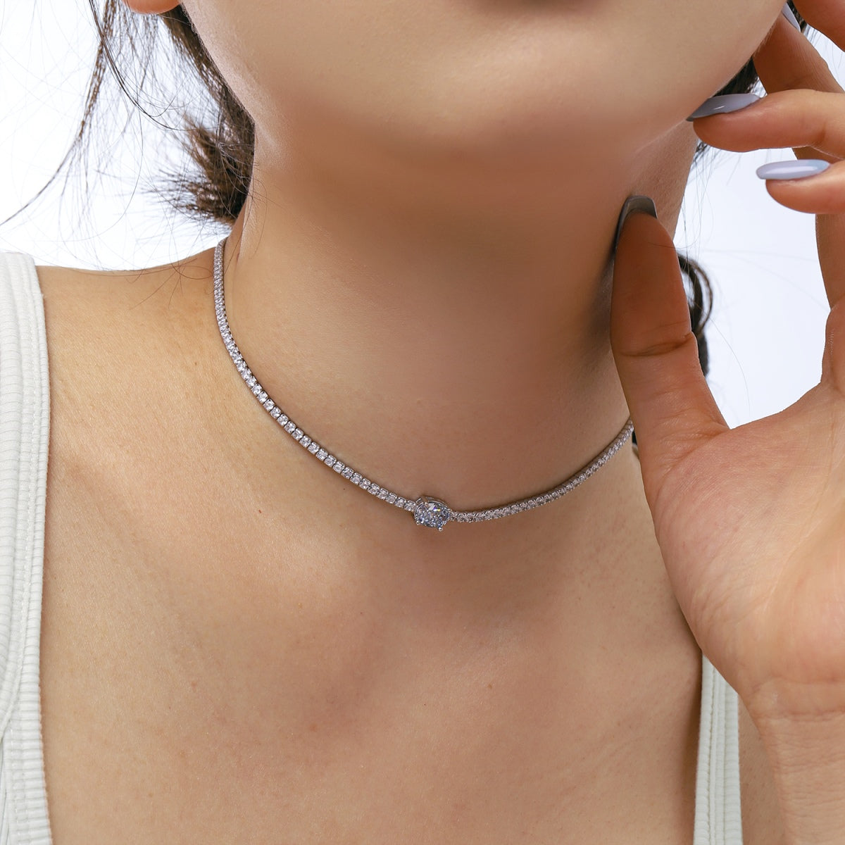[Echo Fine ]1.0 Carat Shining Oval Cut Necklace