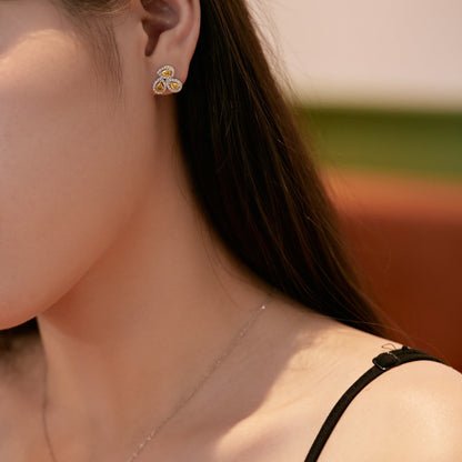 [Echo Fine ]Ornate Flower Shape Pear Cut Lover Earrings