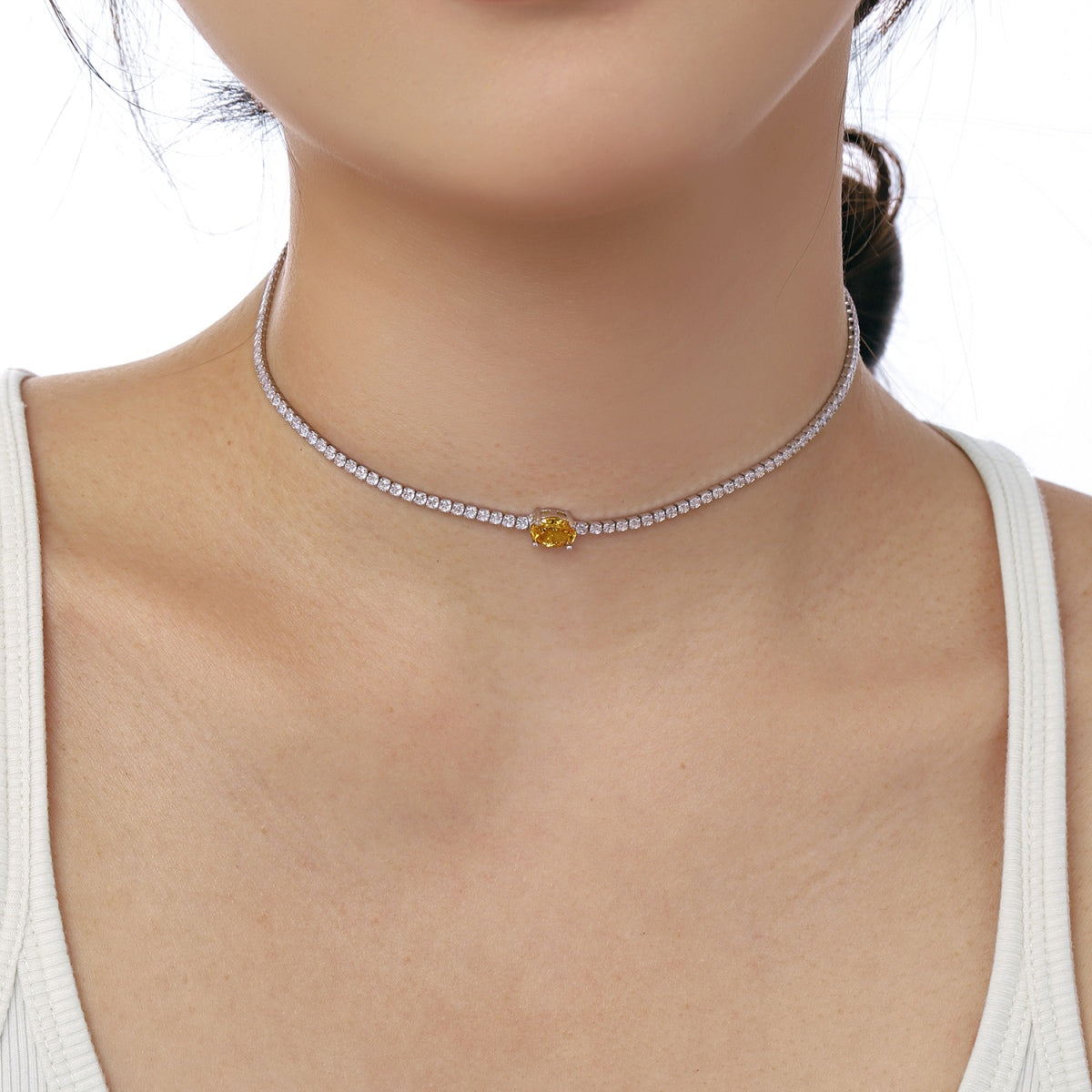 [Echo Fine ]1.0 Carat Shining Oval Cut Necklace