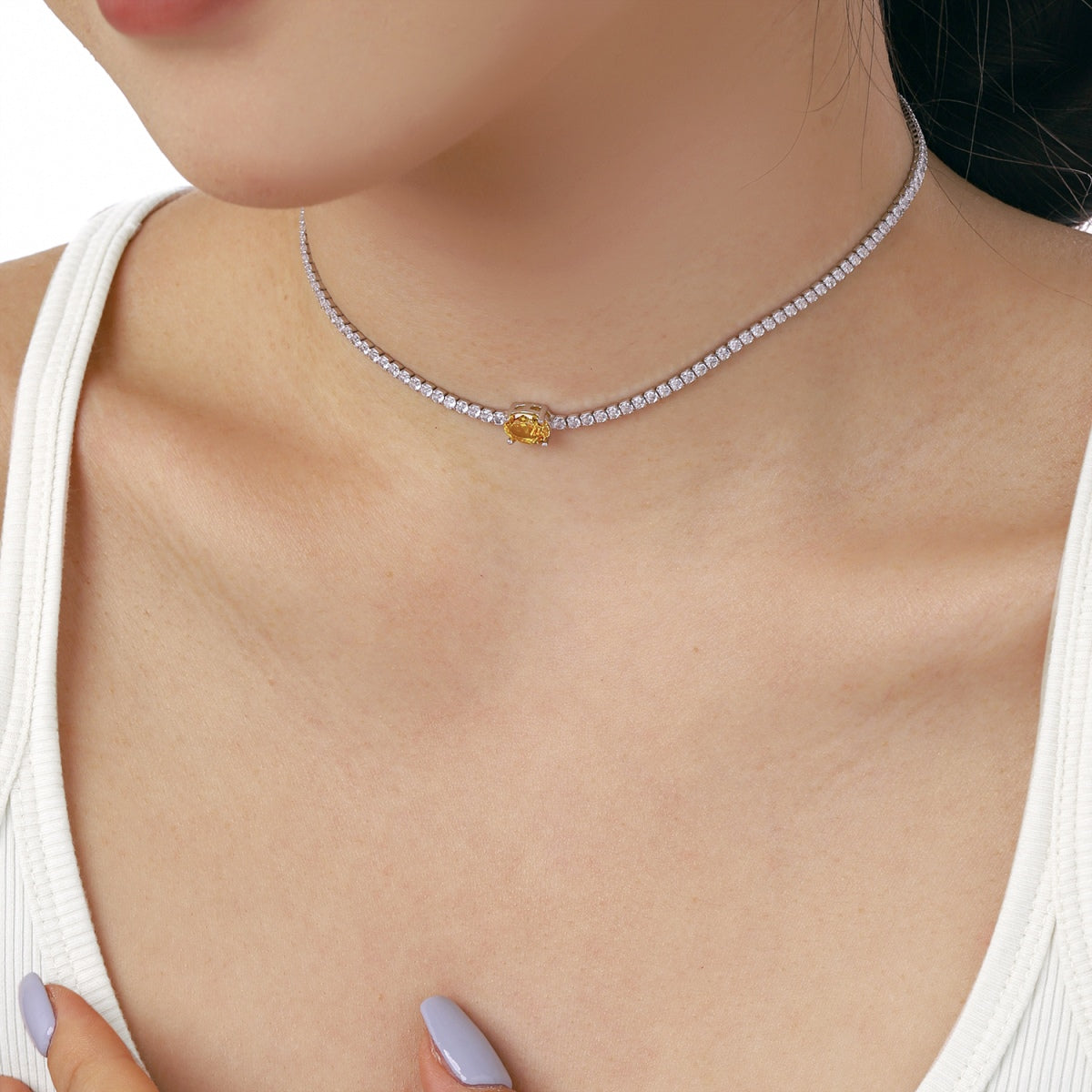 [Echo Fine ]1.0 Carat Shining Oval Cut Necklace