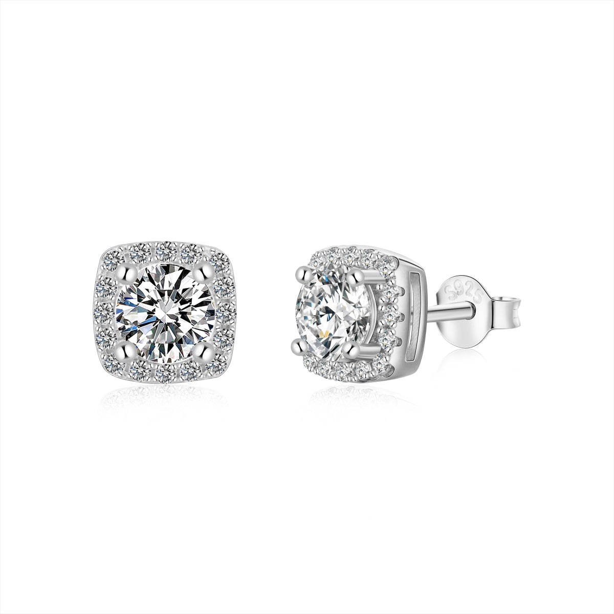 [Echo Fine ]Classic Round Center Stone Stud Earrings