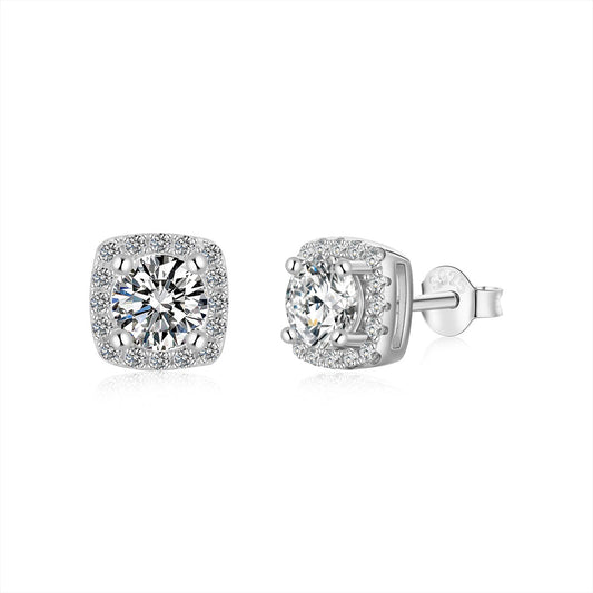 [Echo Fine ]Classic Round Center Stone Stud Earrings