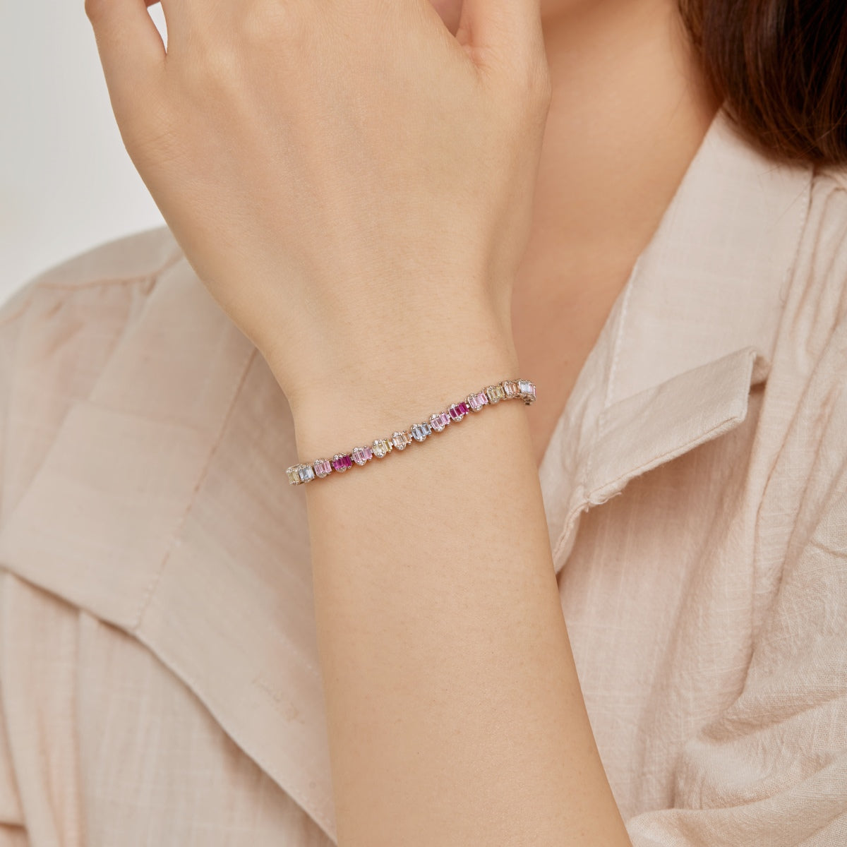 [Echo Fine ]Delicate Colorful Emerald Cut Party Bracelet