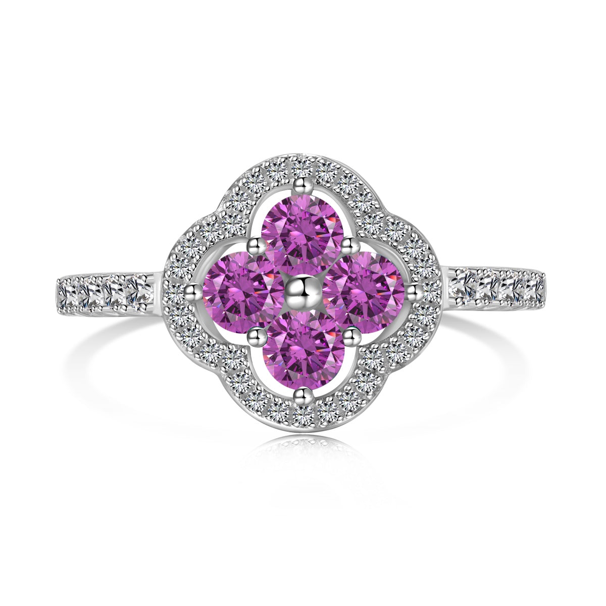 [Echo Fine ]Four Leaf Clover Flower Design Ring
