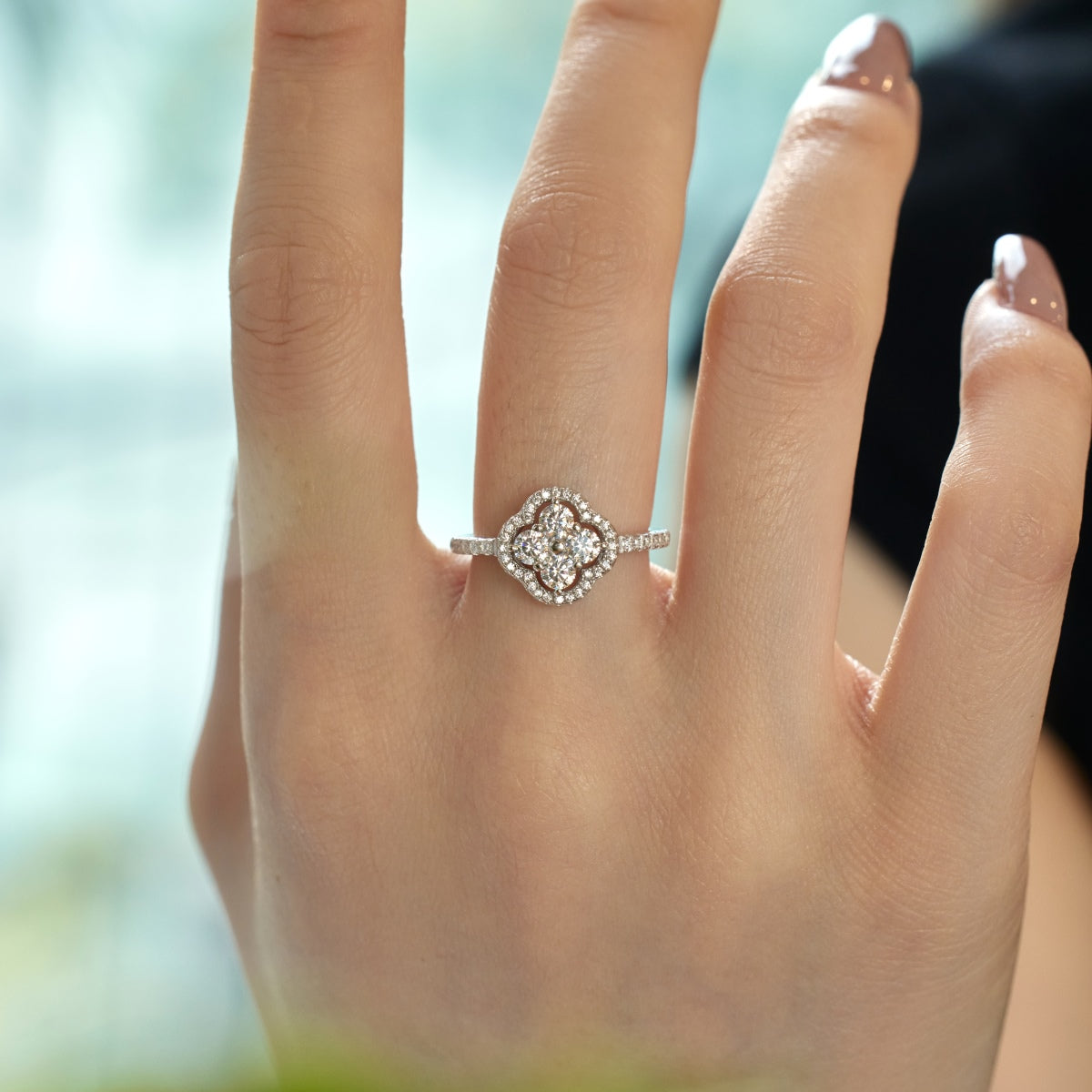 [Echo Fine ]Four Leaf Clover Flower Design Ring